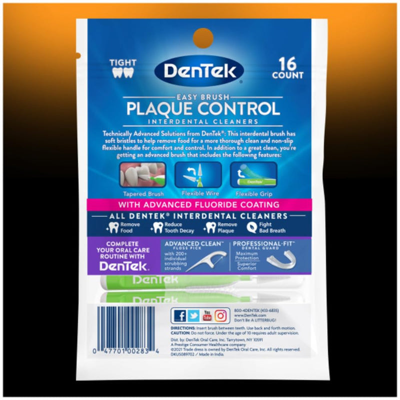 DenTek Easy Brush Interdental Cleaners, Tight Between Teeth Brushes, Plaque Control, Dental Picks for Oral Care, Fresh Mint, 16 Count (Pack of 12) 16 Count (Pack of 12)