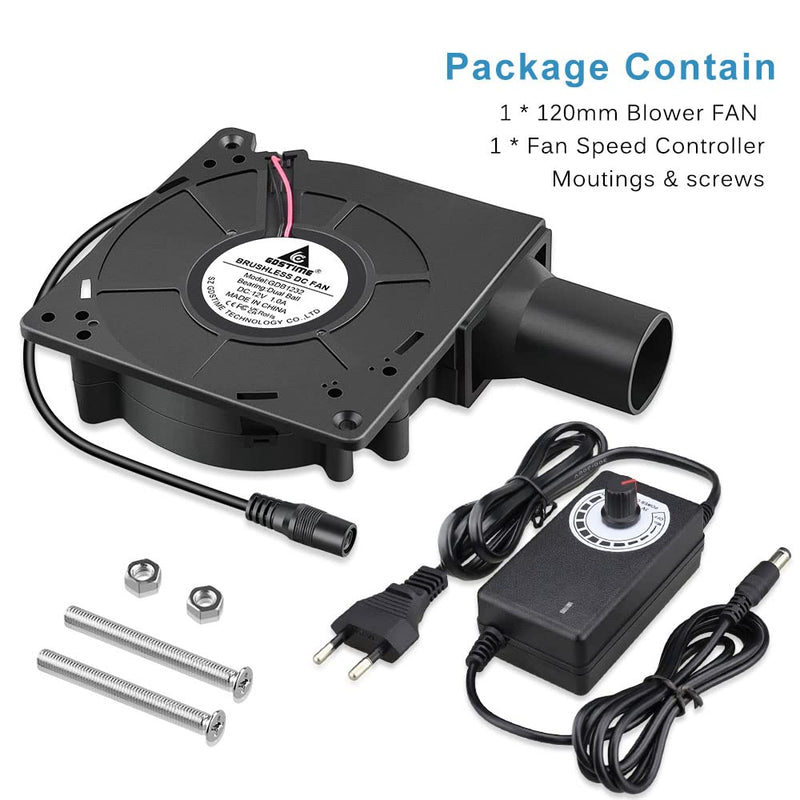 120 mm Radial Fan 12 V Adjustable Cooling Fan AC Powered 230 V Blower Fan for Ventilation Fan Change BBQ Inflatable Fireplace Compatible with Desktop 120 x 32 mm (with Pipe)