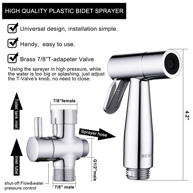 ABS Handheld Bidet Sprayer for Toilet,REWEE Chrome Plate Plastic Bidet Attachment for Toilet,Cloth Diaper Bidet Toilet Sprayer,Toilet Bidet Set Cleaning Hygiene shutoff