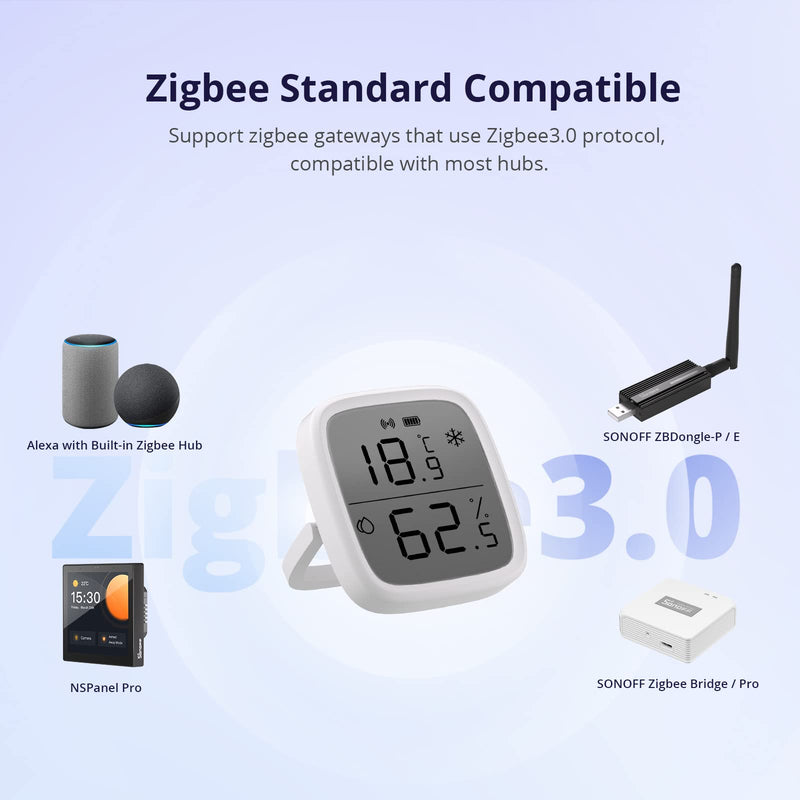 SONOFF Zigbee Temperature and Humidity Sensor, SNZB-02D Pack of 2 Zigbee LCD Smart Thermometer Hygrometer Sensor, Zigbee Hub Required, Compatible with Alexa/Google Home/Home Assistant