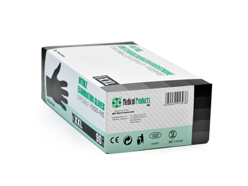 Nitrile gloves 90 pieces box (XXL, black) disposable gloves, disposable gloves, examination gloves, nitrile gloves, powder-free, without latex, non-sterile, latex-free, disposable gloves, black