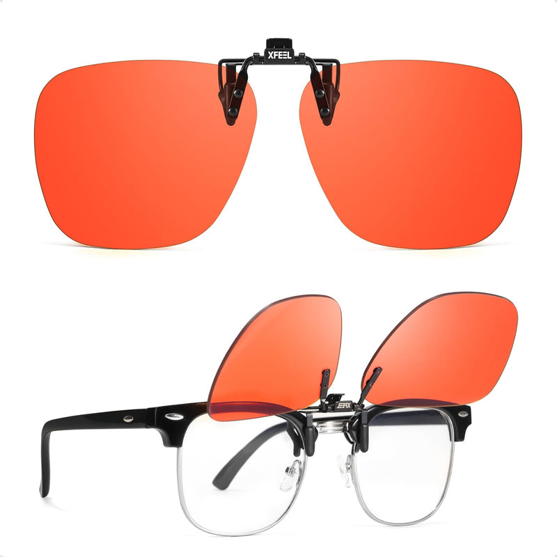 Clip On Blue Light Blocking Glasses for Prescription Glasses Women Men, Fit Over Glasses for Computer, TV, Gaming A-flip-up Dark-Amber（99%）