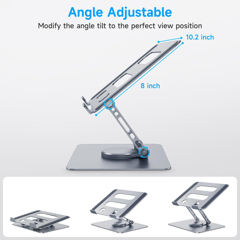 XGKDZJ Adjustable Laptop Stand, Ergonomic, Swivel, Foldable, 360 Rotation, Fits 10-15.6" Laptops, Grey