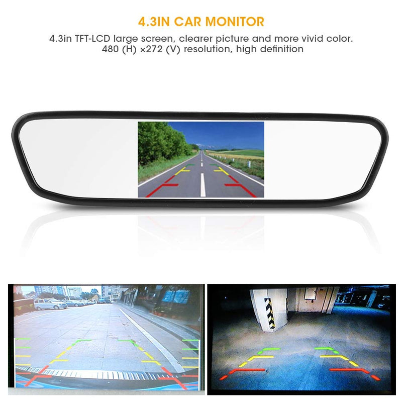 Car HD Rearview Mirror Monitor,4.3in Car HD Rearview Mirror Monitor 8LED Waterproof Night Vision Reversing Camera