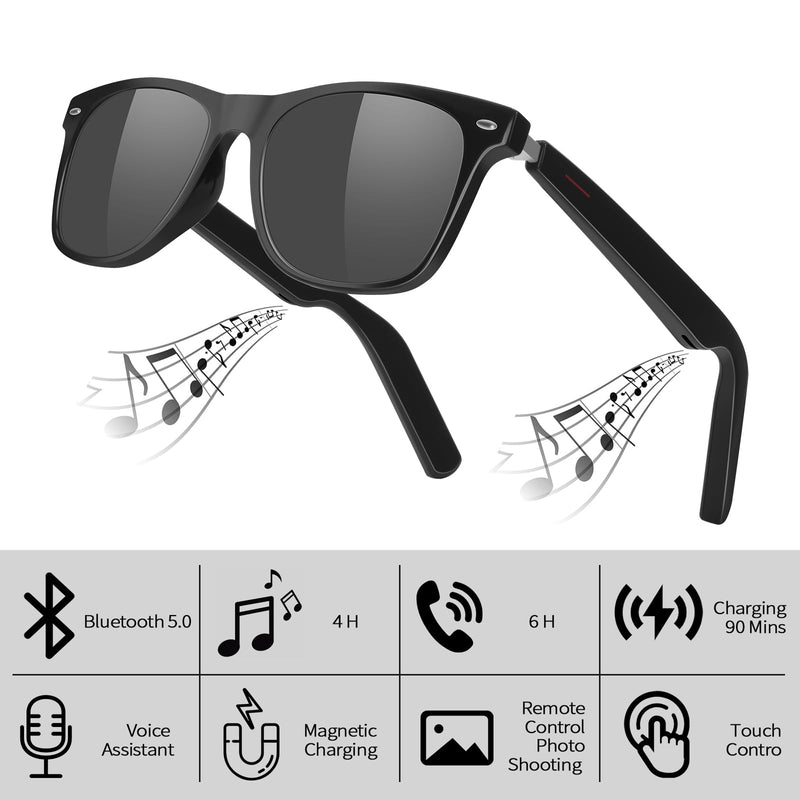 Polarized Smart Glasses for Men Women with AAC Speaker Open Ear Music Touch Control Remote Photo Hand-free Calling, Unisex Audio Intelligent Bluetooth 5.0 Sunglasses, Great Gift for Friends Polarized