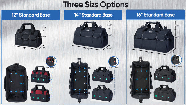 TICONN Heavy Duty Tool Bag Organizer, Portable Tool Box with Shoulder Strap 16" Standard Base Black