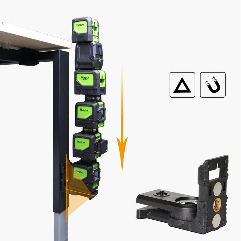 Laser Level L-shape Laser Level Adapter - Huepar Magnetic Pivoting Base for Wall & Ceiling Mount, alternative to a standard 1/4" and 5/8" thread
