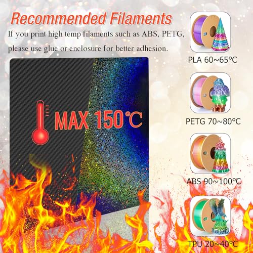 Smooth PEY PET Printing Plate 250 x 250 mm, Rainbow Starry PEY Carbon Fibre PET Build Plate Spring Steel Print Bed for QiDi Q1 Pro for AnkerMake M5 3D Printer