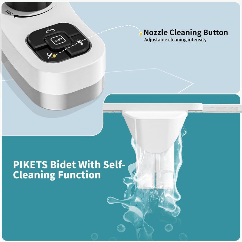 PIKETS Bidet Attachment for Toilet, Dual Nozzle (Frontal and Rear Wash) Non-Electric Fresh Water Bidet Toilet Seat Attachment with Nozzle Self Cleaning, Adjustable Water Pressure (Black)