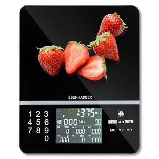 Food Scale with Nutritional Calculator, Calorie Scale, Kitchen Scales Digital Weight Grams and Ounces, for Meal Prep, and Weight Loss, Units in Lbs, Grams, Ounces, Batteries Included Silver