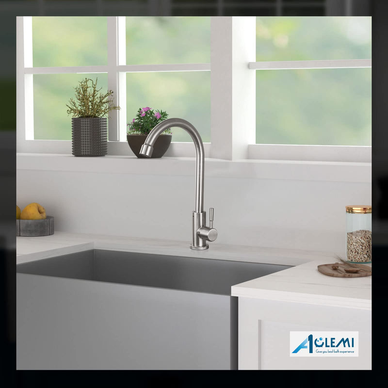 Aolemi Cold Water Only Kitchen Faucet Brushed Nickel Sink Faucet 304 Stainless Steel Faucet High Arc Single Handle
