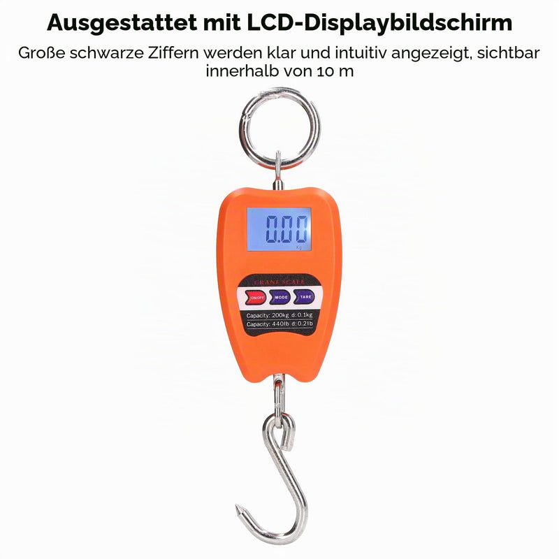 Portable Digital Hanging Scale, Precise 200 kg Load Capacity, Multifunctional Mini Handheld Scale with LCD Screen for Agriculture, Hunting, Fishing, Workshop, Home