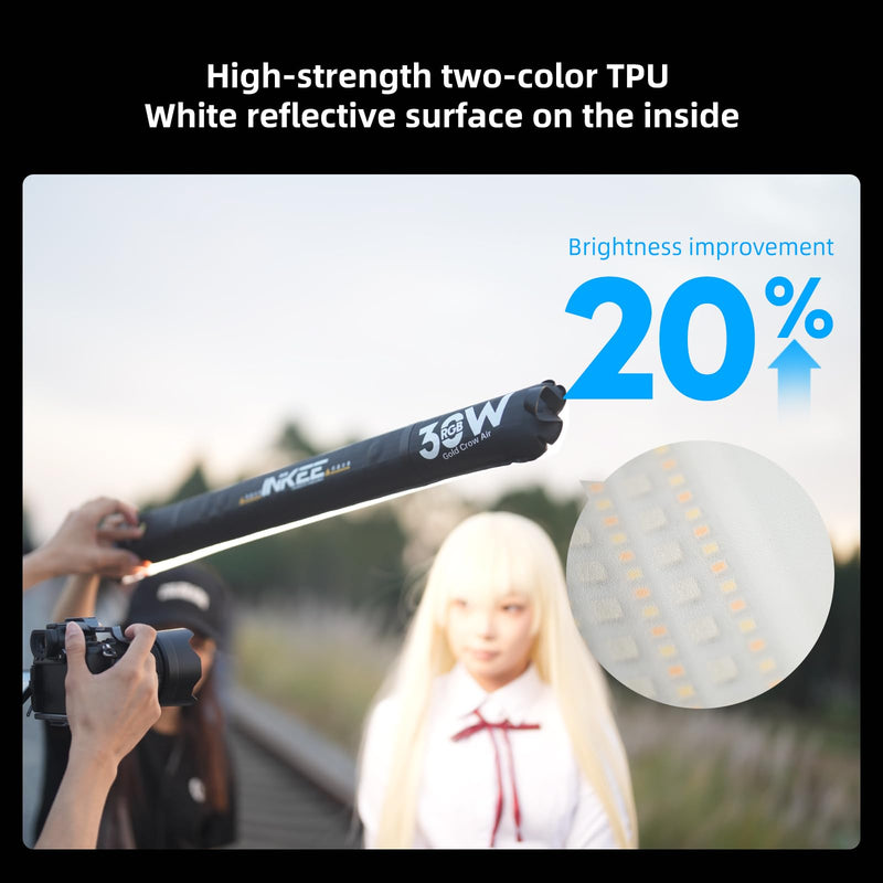 INKEE GC30 30W RGB Handheld LED Tube Light 35.5"/90cm Inflatable Video Light with Inflatable Ball & Magnetic Mount, 2000-10000K, CRI 95+, 5000mAh Battery, Waterproof for Photography & Studio Recording GC-RGB1