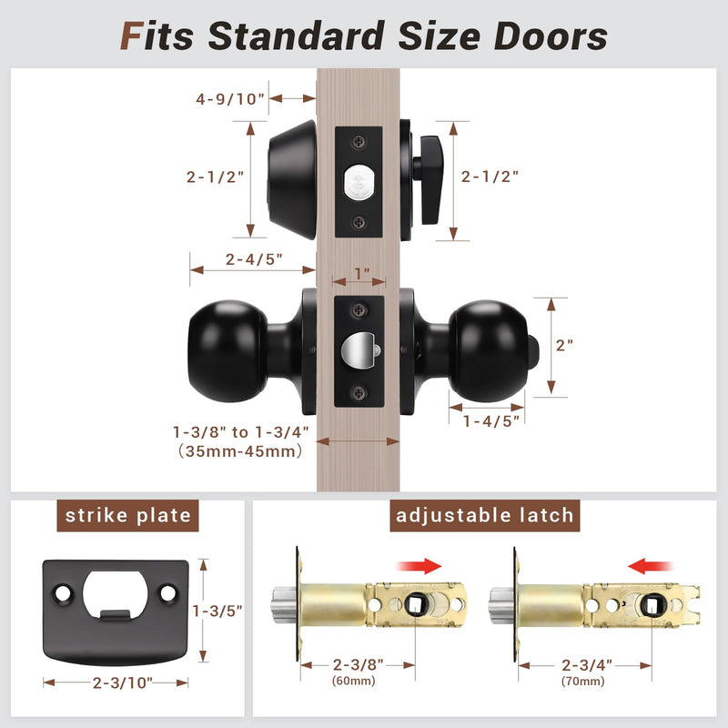 Knobonly 1 Set Keyed Same Entry Door Knob with Single Cylinder Deadbolt, One Keyway Door Lock Set in Matte Black Finish, Indoor/Outdoor Security Door Handles 1 Pack