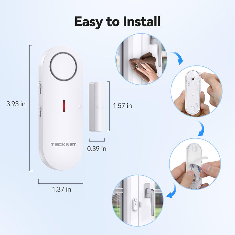 TECKNET Door Alarms for Kids Safety, Window Alarm Pool Alarms Door Alarm for Home Security, 2-in-1 Alarm & Chime, 3-Level Volume Control, Wireless Alarm for House Hotel Cars Sheds Caravans (3 Pack) White-3Pack