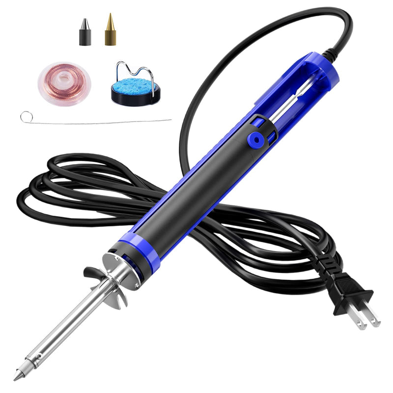 K KERNOWO 929D-V Electric Desoldering Soldering Iron Sucker – Desoldering Pump Tool with 1.0mm & 1.2mm Nozzles, Desoldering Gun with Wick & Cleaning Pin for Through-Hole Solder Removal Blue