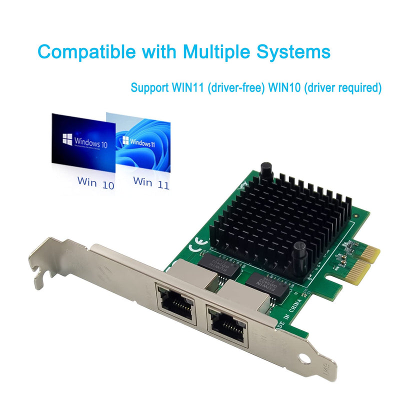 Dual PCIe 3.1 2.5GBase-T Network Adapter with Intel I225-V / I226-V 2500/1000/100Mbps PCI Express Gigabit Ethernet NIC Card RJ45 LAN Controller for Windows 10/11 with Low Profile Bracket