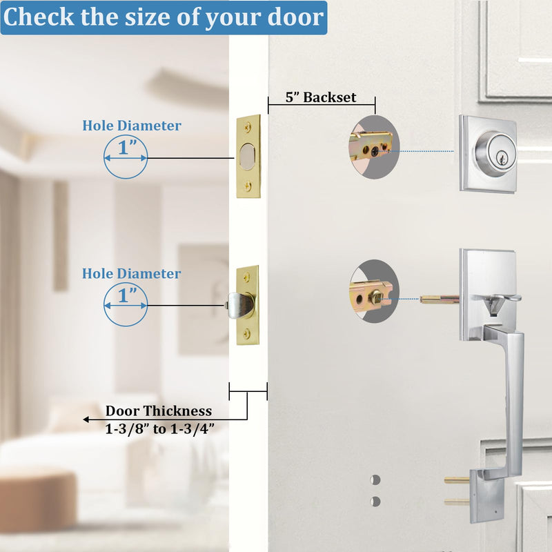 5-Inch Deadlatch & Deadbolt Latch Combo Door Lock Replacement Parts with Square Interface Fit 5 Inch Backset Standard Entry Doors Knobset or 90°Rotation Leverset, Polished Brass 5" Latch Combo