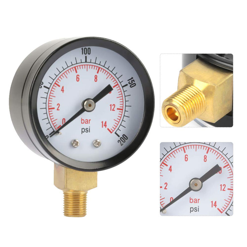 LiebeWH Pressure Gauge Pressure Gauge, 0-200psi/0-14bar Base Entry Pressure Gauge NPT 1/8" for Water Air Oil
