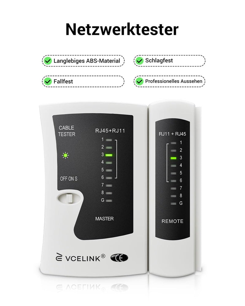 VCELINK Cable Tester, Network Tester for RJ45 RJ11 Cable Patch Cable, Grey | CAT6 CAT7 CAT8 Line Tester, LAN Tester, Telephone Cable Teser gray