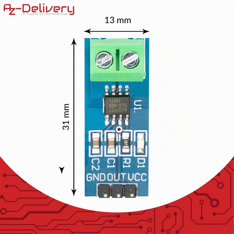 AZDelivery 5 x ACS712 20A Amp Current Sensor Range Module Current Sensor Compatible with Arduino