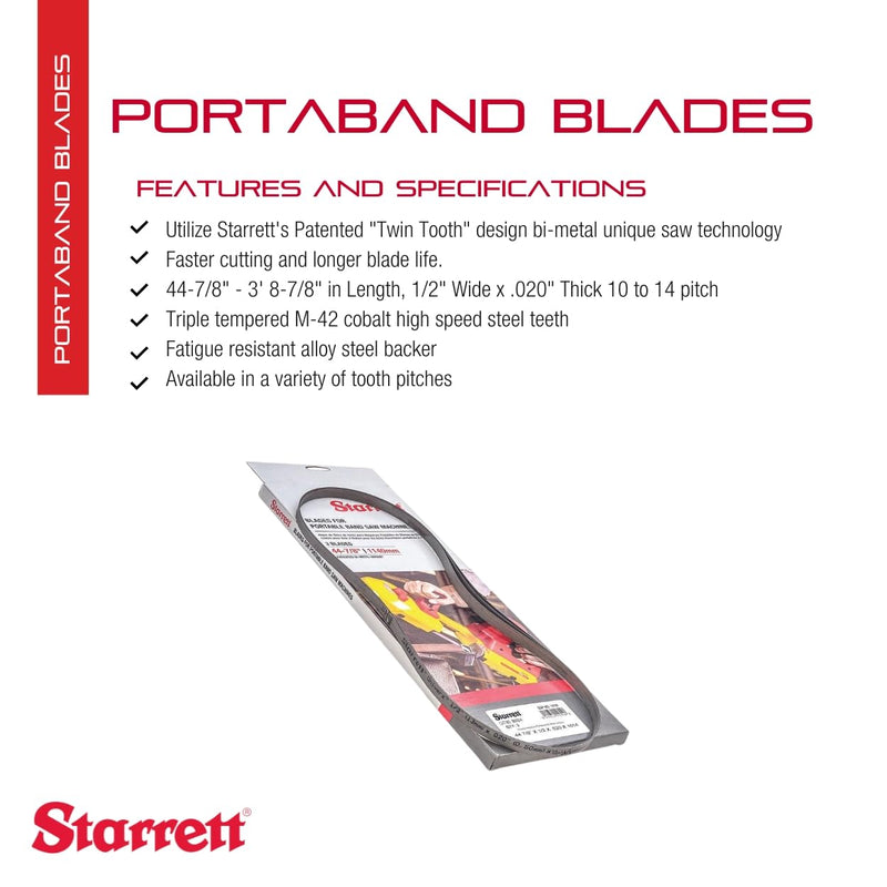 Starrett Univerz Bi-Metal Portaband Saw Blade - Ideal for Metal Workshops, Construction Jobs, Hobbyists and DIY - 3 Ft. 8-7/8", 1/2" Width, .02" Thickness, 10-14 TPI- BM1014 3' 8-7/8" L x 1/2" W
