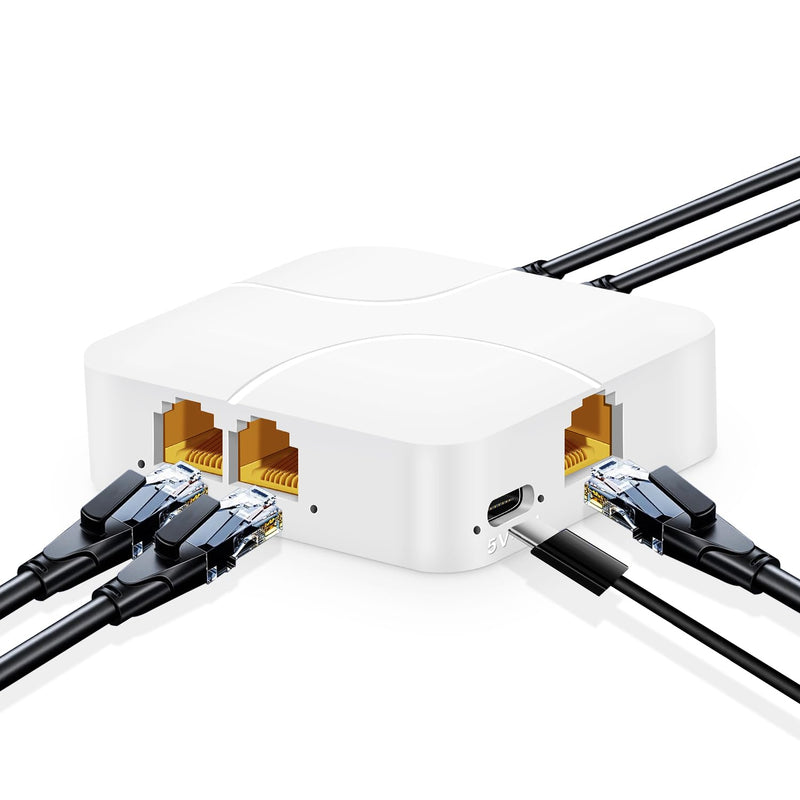 1 to 4 Gigabit Ethernet Splitter, 100/1000Mbps, Network Hub RJ45 Internet LAN Splitter with USB Cable, for Cat5/5e/6/7/8 Cables