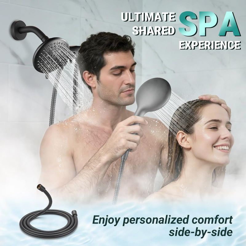 Cobbe Dual Shower Head Combo, 2-in-1 Water Saving System with 59-Inch Stainless Steel Hose, 1.8 GPM Rainfall and Handheld Spray, 3-Way Diverter with Anti-Swivel Lock Nut, Matte Black