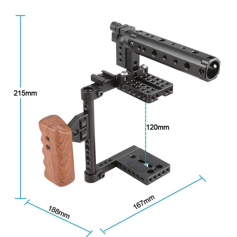 CAMVATE DSLR Camera Cage Top Handle Wood Grip + Cold Hot Shoe(2 Pieces) for DSLR Camera Rig