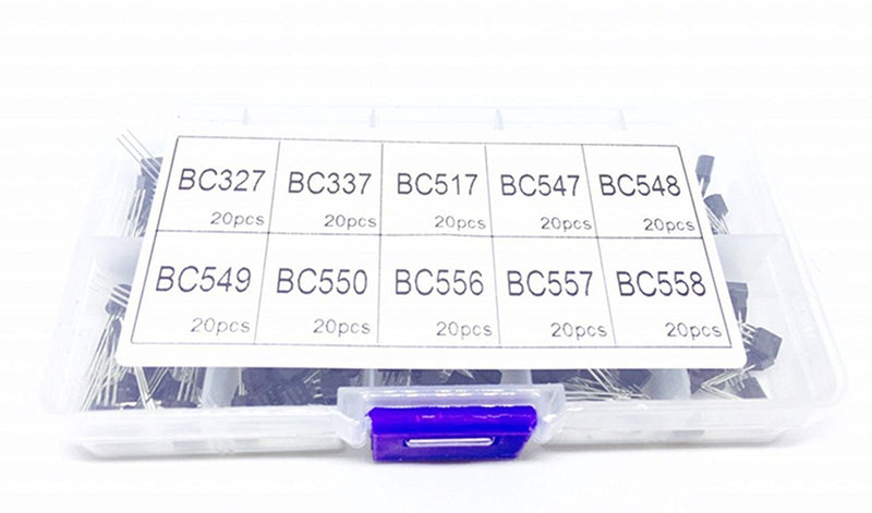 DollaTek 10 Values 200PCS NPN PNP Power Transistor Assortment Assorted Kit BC327-BC558 with Clear Plastic Box