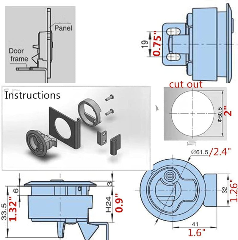 2PCS Boat Latch Flush Pull Slam Latch for Marine Boat Boor Latches 1/4'' Door Cabinet Hardware Silver Zinc Alloy 2 Pieces Silver_1