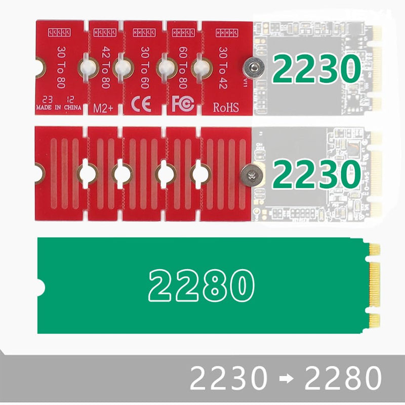 JMT NGFF NVME M2 M2PLUS 2230 to 2280 Adapter Card 2230, 2242, 2260, 2280 Extended Transfer Long Size Change for M.2 U.2 M3 M.3 SSD (5Pcs) 5Pcs