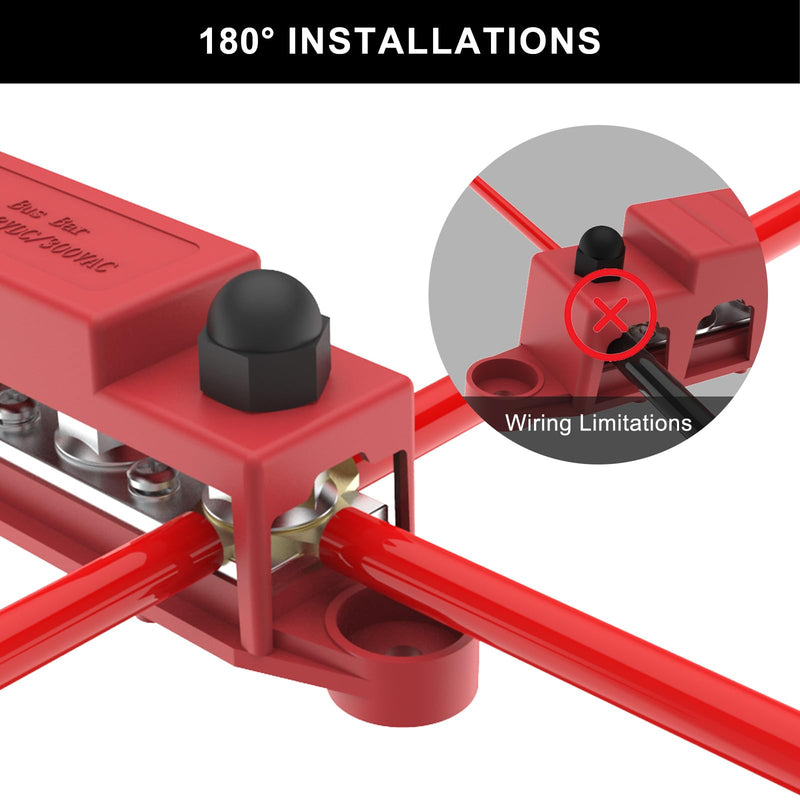 Upgraded Bus Bar 250A 12V Power Distribution Block with 3/8" (M10) 4-Posts Terminals Block with Cover for Automotive, Marine, Battery System (Red) 3/8" - Red