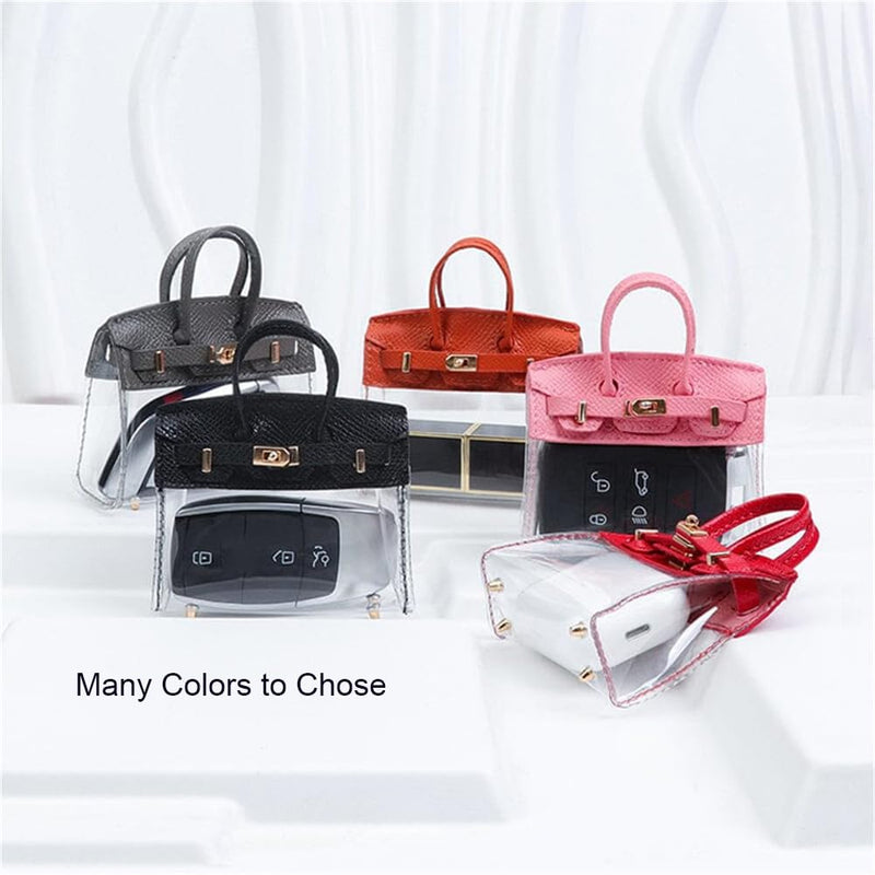 Mini Creative Handbag Design Car Keys, Exquisite Transparent Small Handbag with Key Case Buckle Universal A-pink