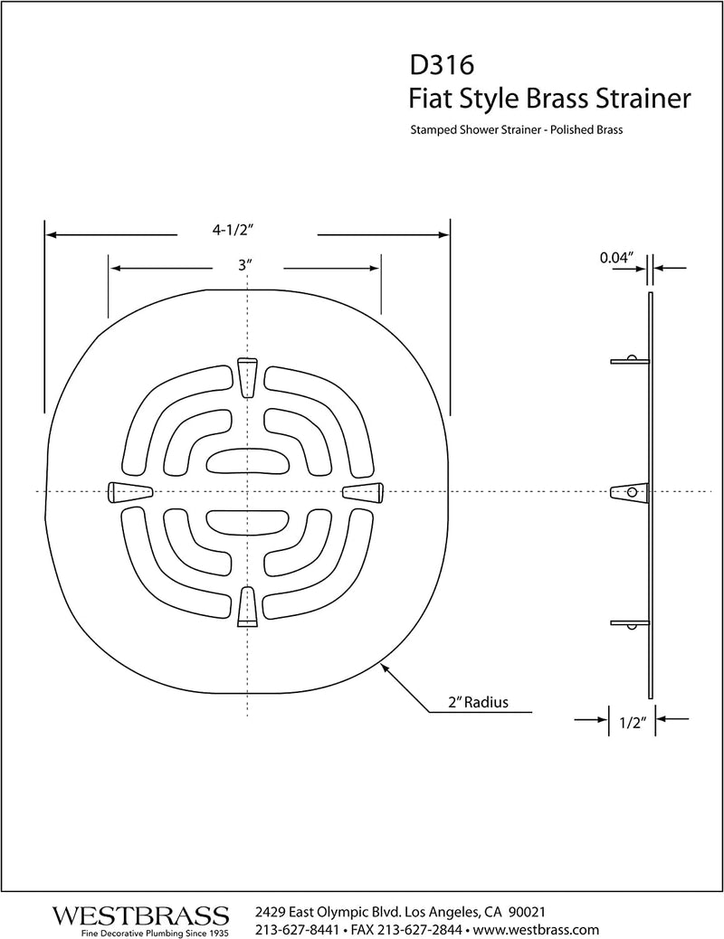 Westbrass A316-05 4-1/2" OD Brass Snap-in Shower Strainer Grid Drain Cover, Polished Nickel