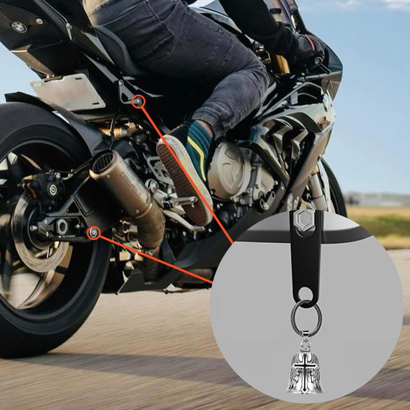 Motorcycle Bell Guardian Angel Motorcycle Accessories Spirit Bells for Good Luck Good Luck Keychain & Drive Safe Pendant Accessories For Bikers Riders Pets for Men Women Guard riding safety