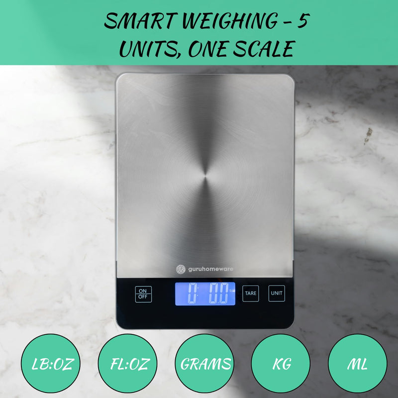 Digital Kitchen Scale – Accurate 33lb Food Scale, Measures in Grams & Ounces, USB Rechargeable, Tare Function, 5 Units – Ideal for Cooking, Baking & Meal Prep