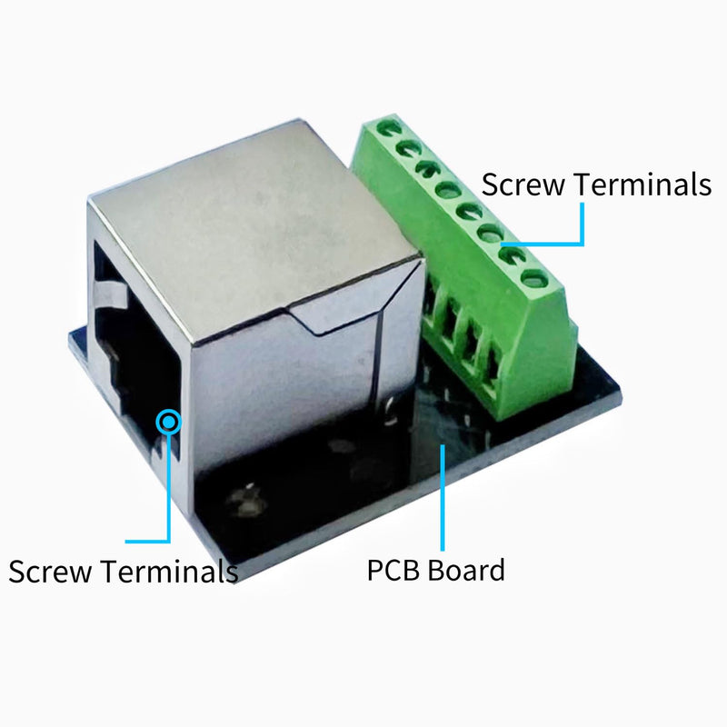 4PCS RJ45 Ethernet Single Female Terminal Connector Breakout Board, 2.54mm Pitch 8Pin RJ45 Screw Connector Board Shielded Network Adapter Terminal with PCB Board Single RJ45 interface