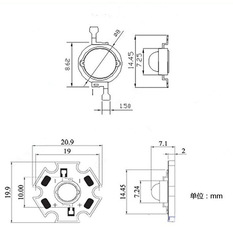 High Power LED Chip 3W UV 365-370nm DC 3.2V -3.8V SMD COB Light Emitter Components Diode 3W Bulb DIY Lighting (3W 365nm (with PCB)) Pack of 10 3w 365nm (With Pcb)