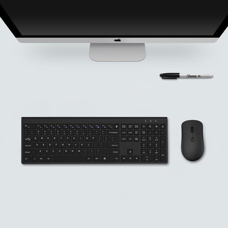 Wireless Keyboard and Mouse Combo, Silent Full-Size Computer Keyboard with Calculator Button, 2400 DPI Mouse, Quiet Click, Slim Cordless USB Keyboard Mouse Set for Laptop PC Windows Mac - Black KM426-Black