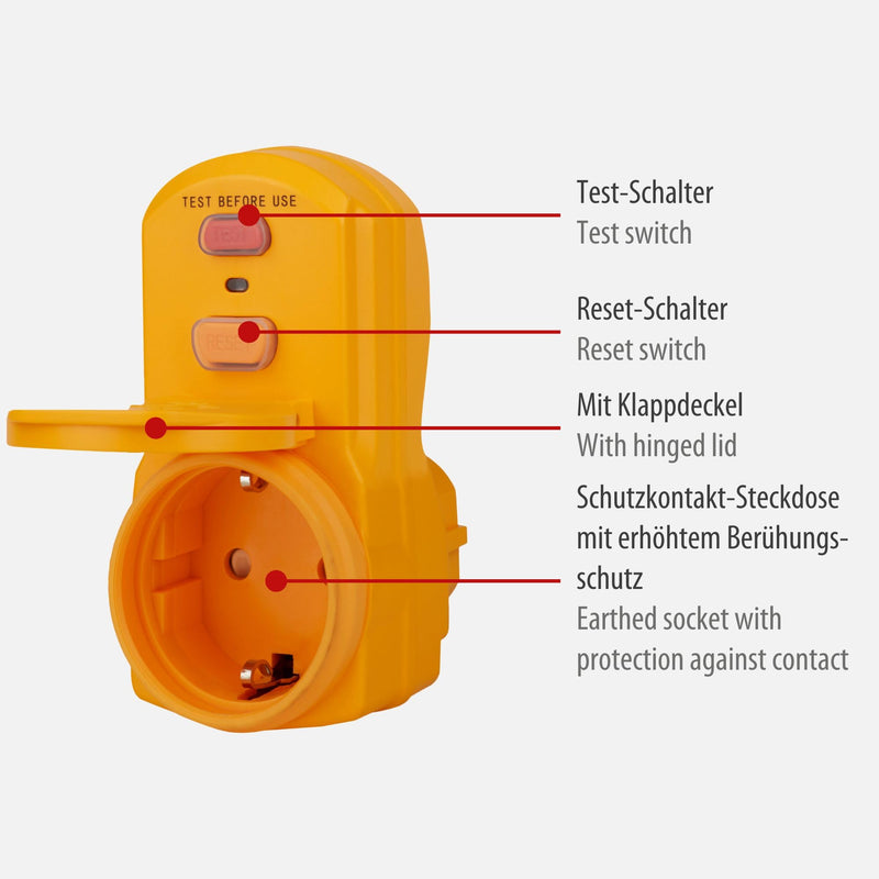 Brennenstuhl personal protection adapter BDI-A 2 30 IP54 / personal protection plug for outside (two-pin switch-off, yellow, 30mA)