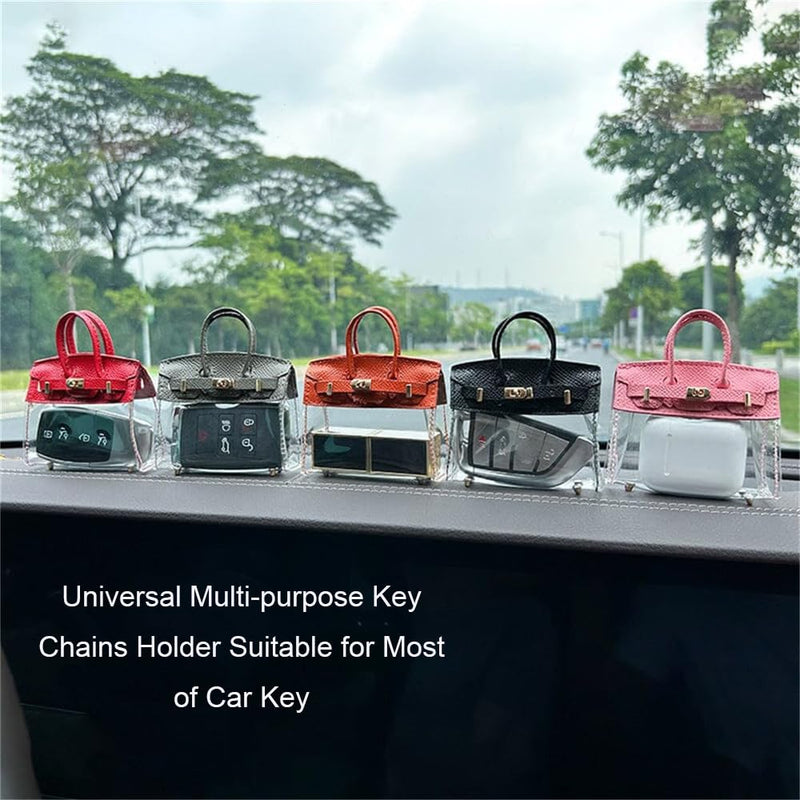 Mini Creative Handbag Design Car Keys, Exquisite Transparent Small Handbag with Key Case Buckle Universal A-pink