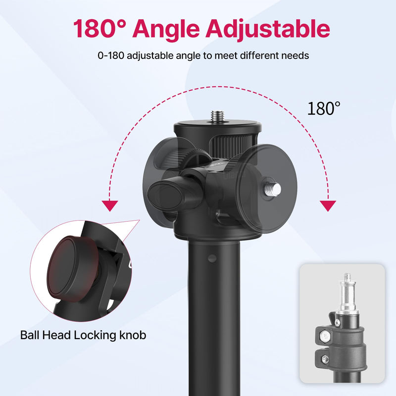 VIJIM MT-79 Extendable Photography Light Stand, 81" Portable Adjustable Light Tripod with 1/4" Screw, 360° Ball Head Camera Phone Tripod for Continute Output Lighting, Strobe Light, Webcams, Cameras