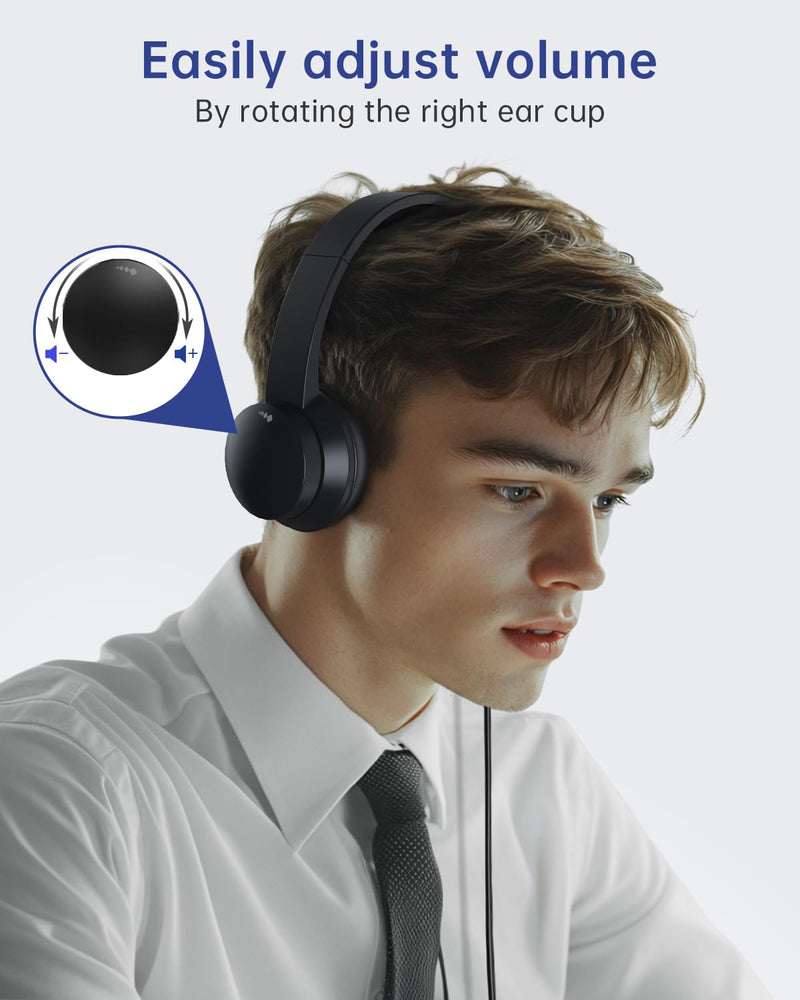 USB Headset with Microphone for PC, Wired Headphones with Mic USB Headset with Noise Cancelling Microphone, Computer Headset with Microphone for Home Office Online Class Teams Skype（Black） Black