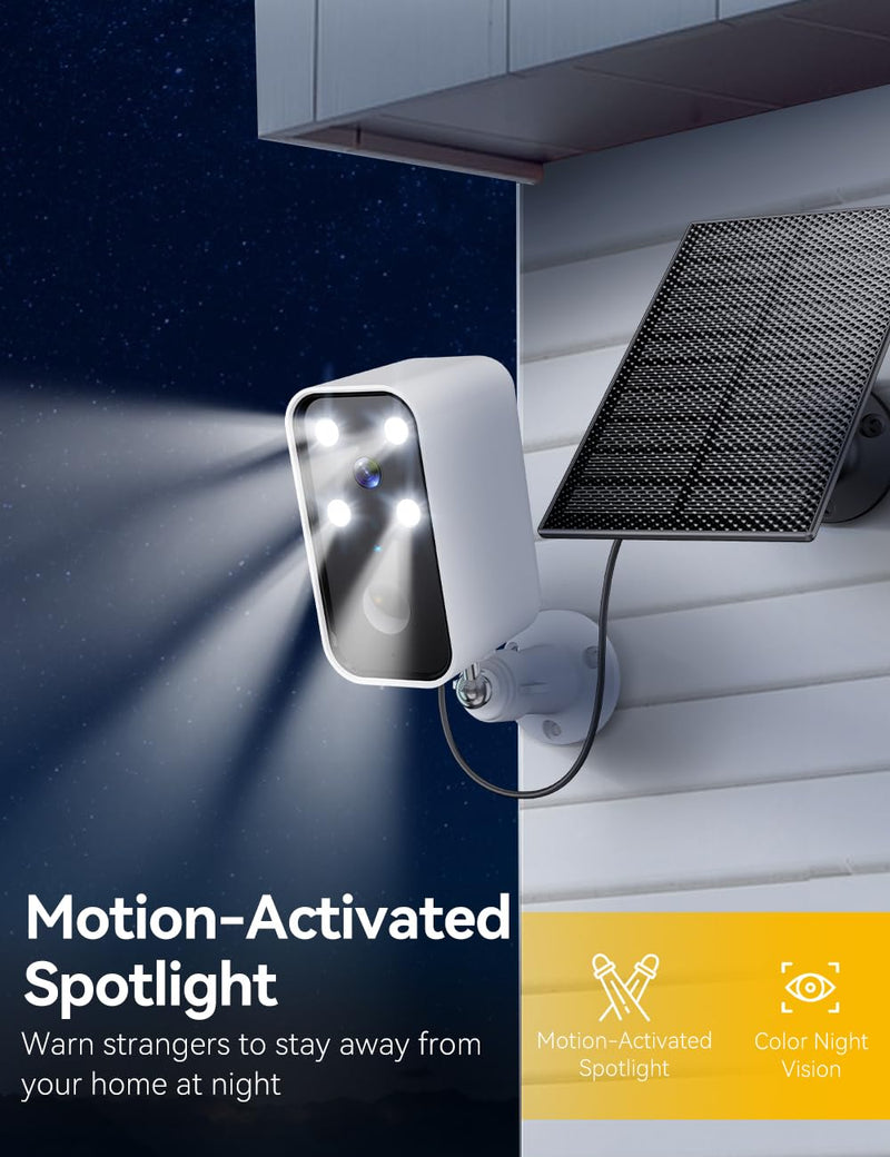 Solar Security Cameras Wireless Outdoor, Wi-Fi Solar Camera Outdoor Wireless for Home Security Outside, Motion Detection, Spotlight, Siren, Alexa Compatible, Only 2.4G Wi-Fi