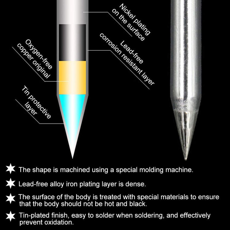 RMENOOR 10 pieces soldering iron soldering tip replacement soldering tip set 900M-T soldering iron tips lead-free soldering iron replacement soldering tips set soldering tips with welding sleeve copper soldering tips for soldering station