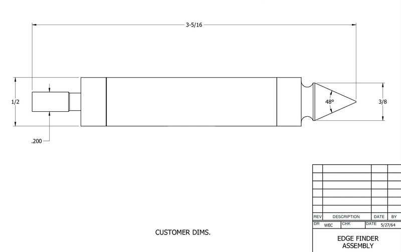 Starrett 827B Edge Finder Double Ended with Pointed Contact, 0.5 Inch Case Diameter, 0.2 Inch Contact Diameter