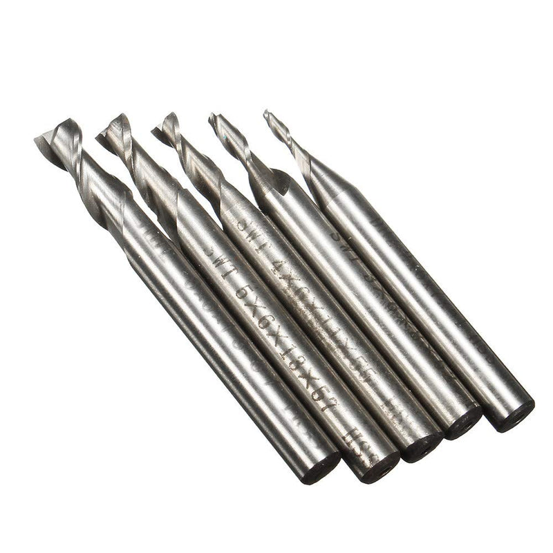 ChaRLes 5 pieces 2 flute 2/3/4/5/6 mm 6 mm shank cutter HSS end mill CNC engraving bit