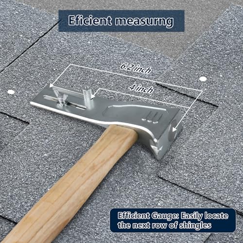 Magnetic Roofing Hammer with Sliding Gauge and Utility Knife,All-in-One Roof Repair Tool for Shingles, Felt Caps and Nails,Efficient Magnetic Hatchet for Professional and DIY Roofing