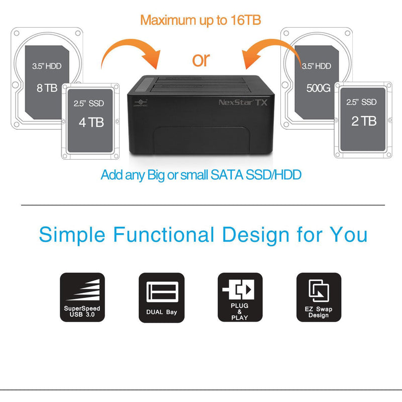 Vantec NexStar TX Dual Bay USB 3.0 Hard Drive Dock (NST-D428S3-BK) NexStar TX - Dual HDD Dock(Updated version)